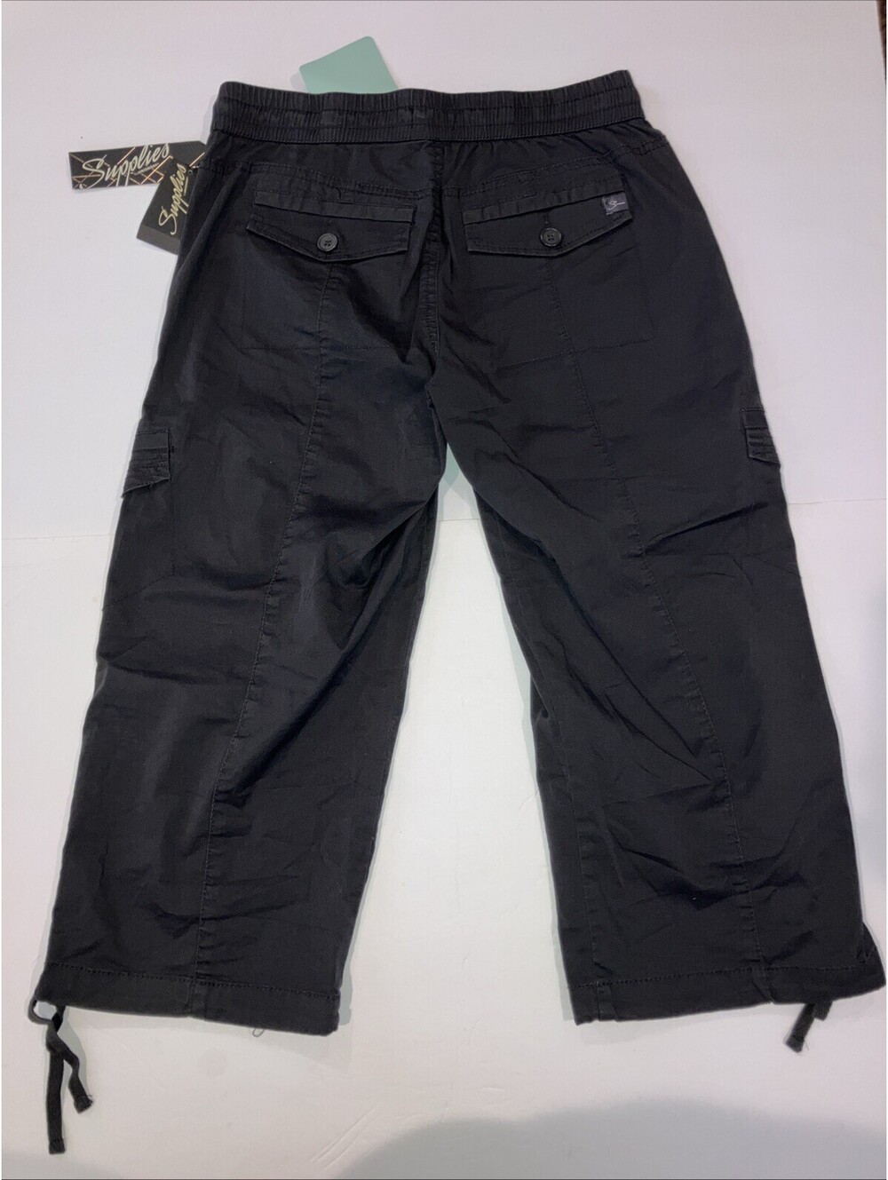 Supplies Women's Cargo Capri Pants Black Drawstring Waist Size 2/28 NEW W/Tags